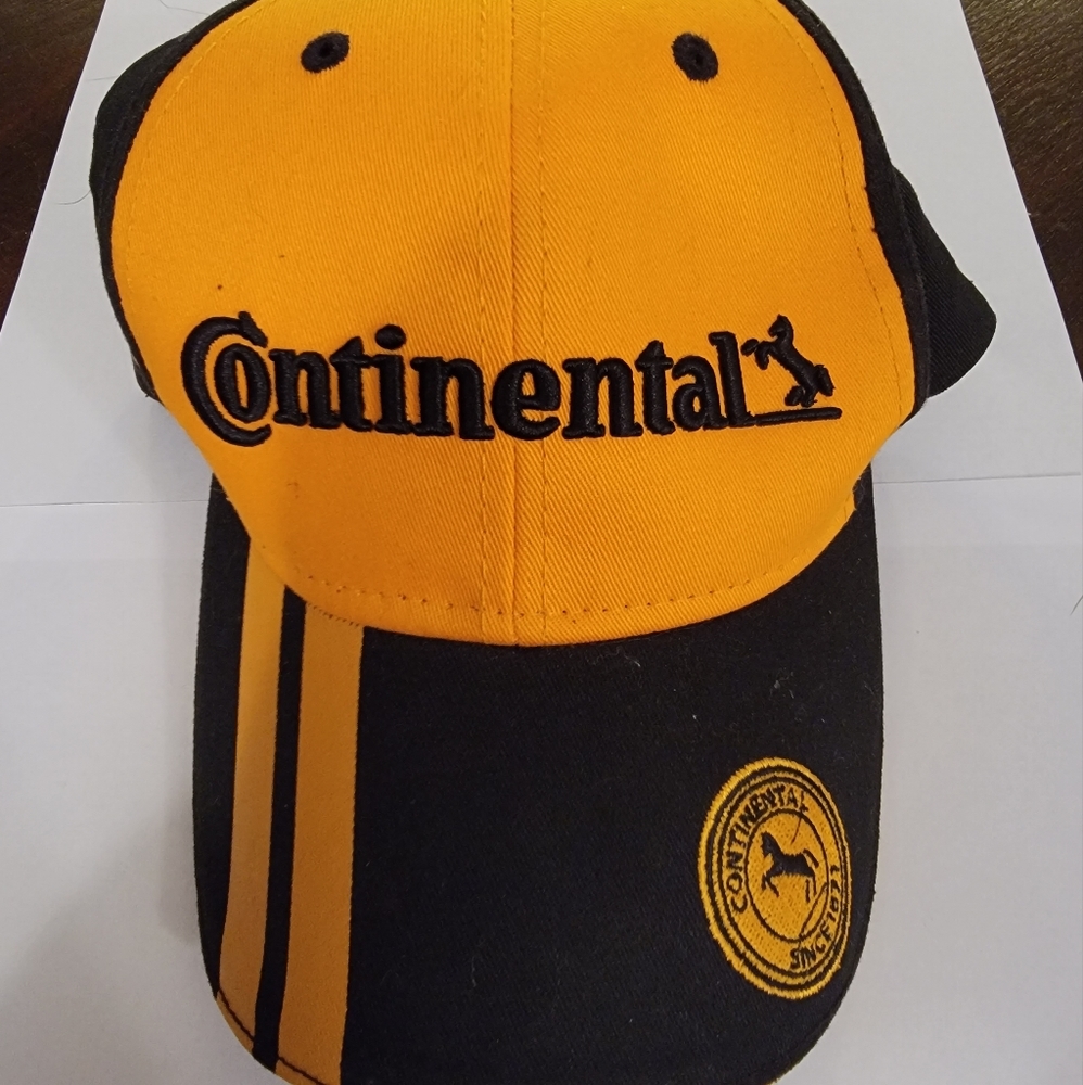 Yellow Continental Tire Logo Trucker Cap Adjustable Velcro Back Black and Yellow